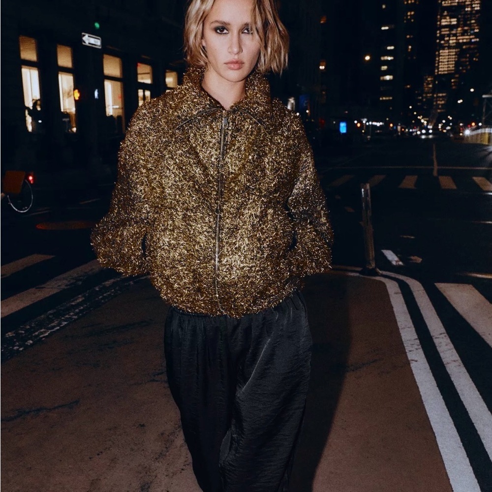Zara Metallic Thread Bomber Jacket